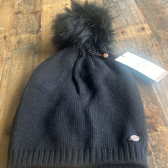WOMENS OSFA SLOUCH BEANIE W/FAUX FUR POM POM - Picture 1 of 4